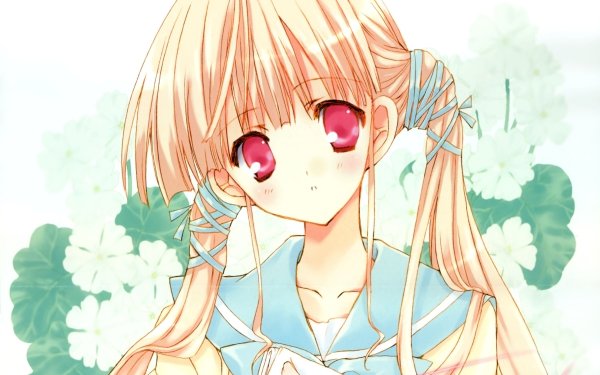 Anime Original Blonde Long Hair Blush Red Eyes Ribbon Flower HD Wallpaper | Background Image
