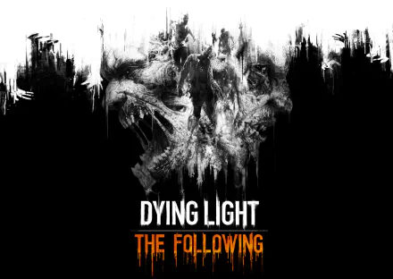 HD wallpaper of Dying Light: The Following with a black and white artistic zombie design and game title.
