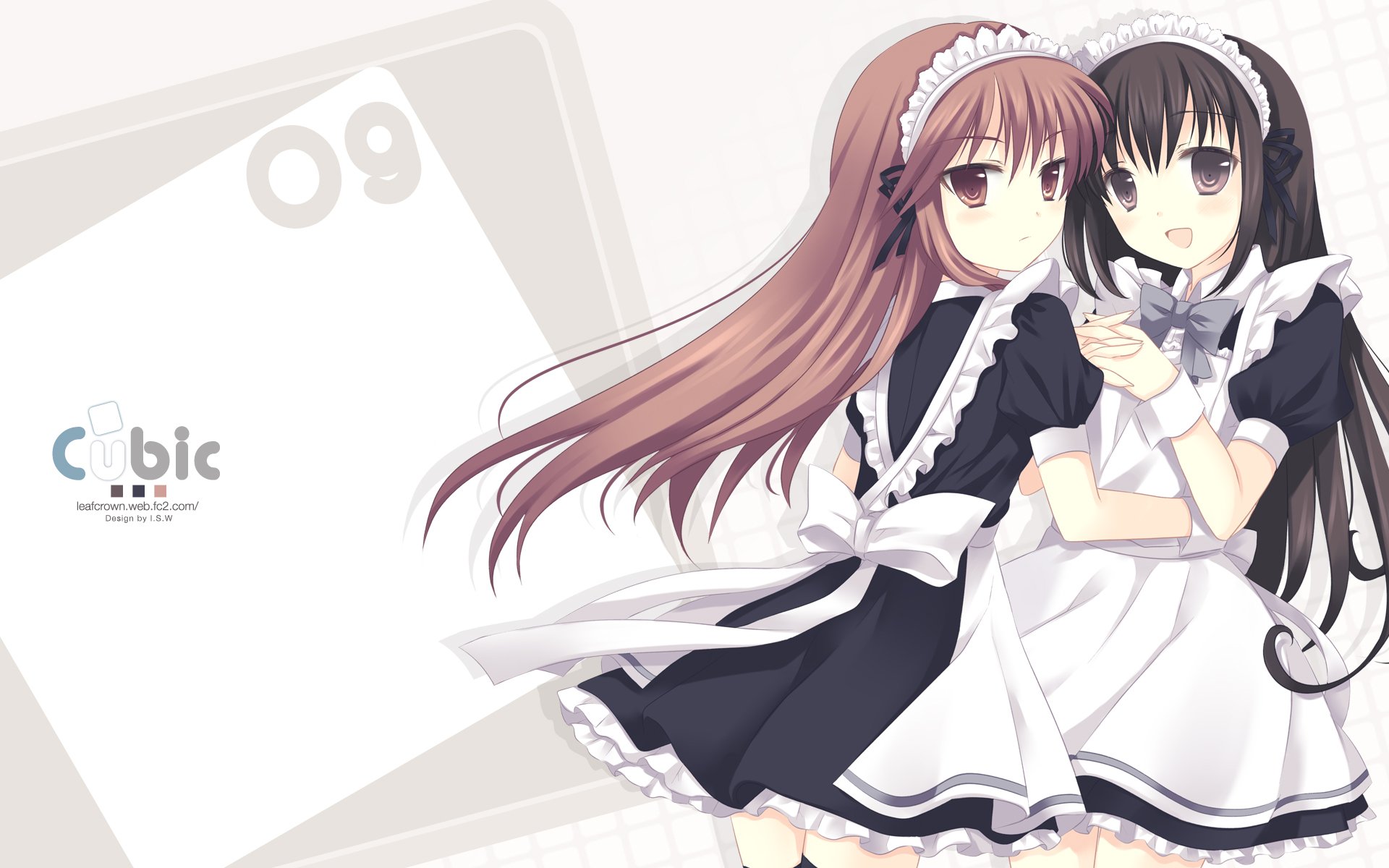 Download Bow (Clothing) Hug Brown Eyes Blush Smile Black Hair Brown Hair Long Hair Apron Maid Anime Original HD Wallpaper by Kanan (Cubic)