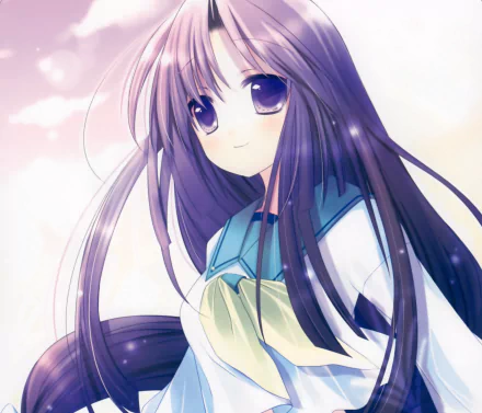 blush smile purple eyes purple hair long hair Anime Original HD Desktop Wallpaper | Background Image