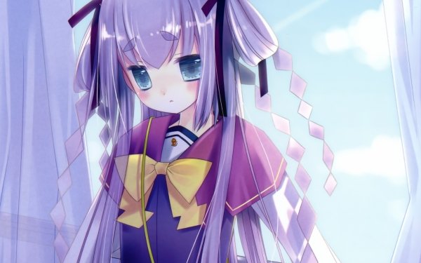 Anime Original Long Hair Purple Hair Blush Blue Eyes Twintails bow HD Wallpaper | Background Image