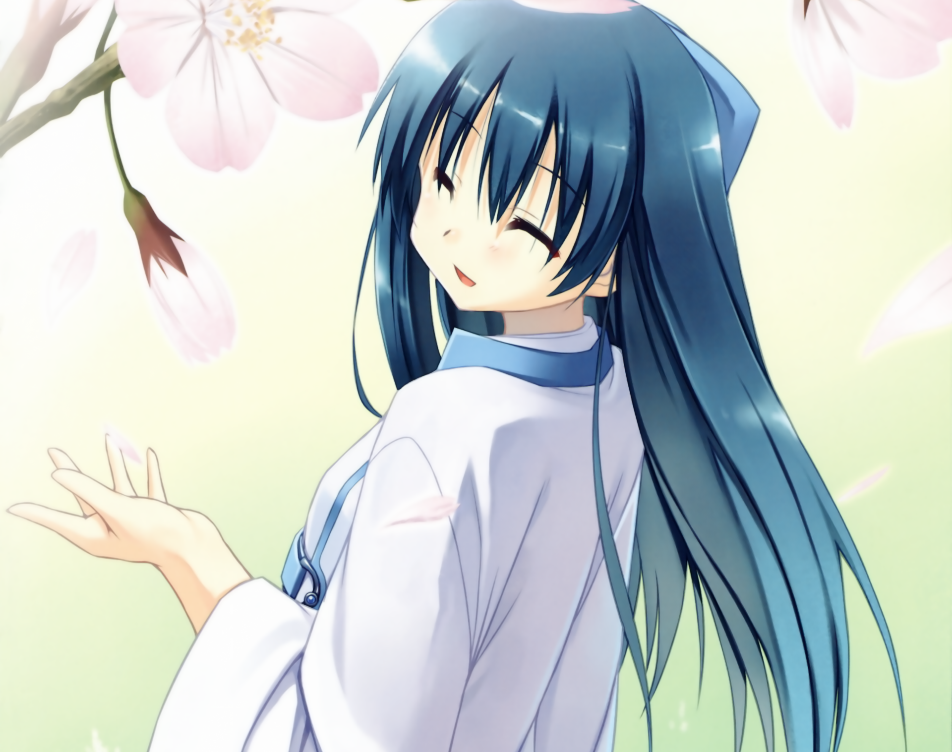 Download Smile Flower Blue Hair Long Hair Anime Original 4k Ultra HD Wallpaper by Poco (Asahiage)