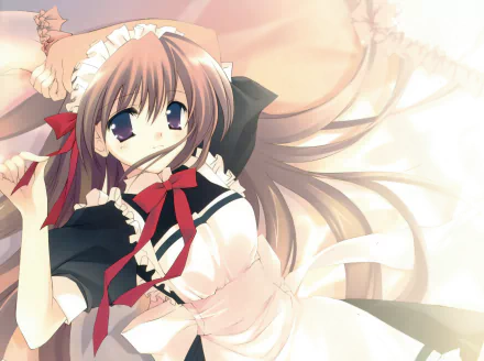 blonde long hair apron bow (Clothing) blush maid Anime Original HD Desktop Wallpaper | Background Image