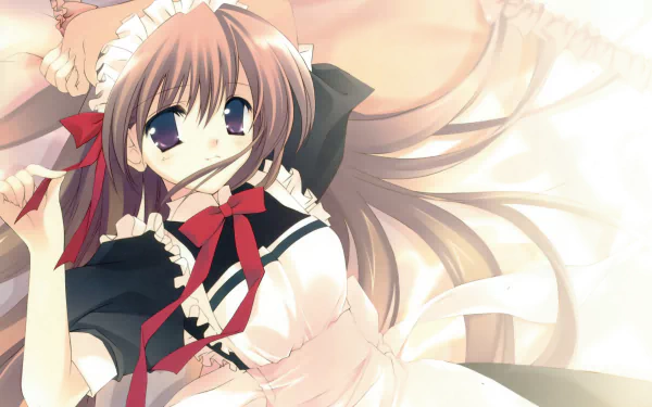 blonde long hair apron bow (Clothing) blush maid Anime Original HD Desktop Wallpaper | Background Image
