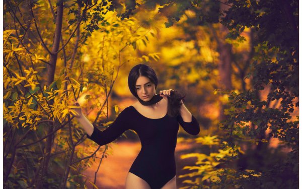 Women Mood Brunette Hair Tree Forest Bokeh HD Wallpaper | Background Image