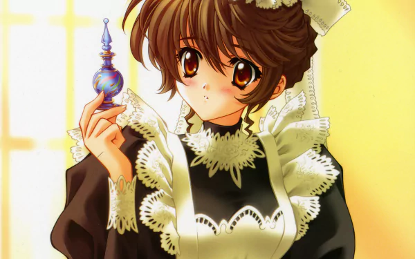 brown hair blush short hair bottle apron maid Anime Original HD Desktop Wallpaper | Background Image
