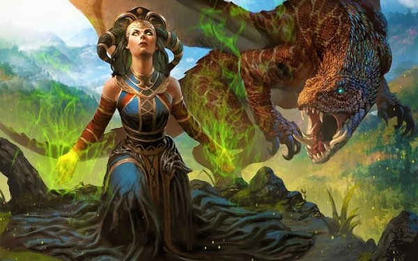 Fantasy Women Dragon Creature Yellow Eyes HD Wallpaper | Background Image