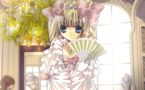 chandelier bow (Clothing) glove tiara blue eyes blonde long hair fan Anime Original HD Desktop Wallpaper | Background Image
