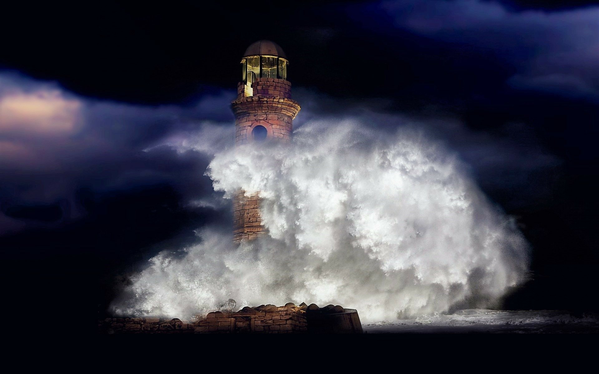 Lighthouse In Rough And Stormy Sea Hd Wallpaper Background Image