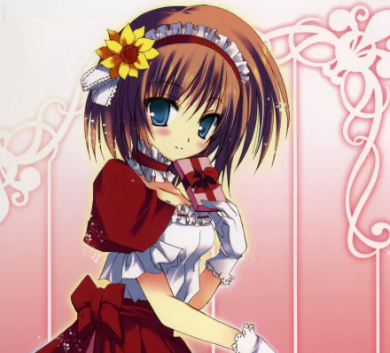 glove flower blue eyes smile gift brown hair short hair Anime Original HD Desktop Wallpaper | Background Image