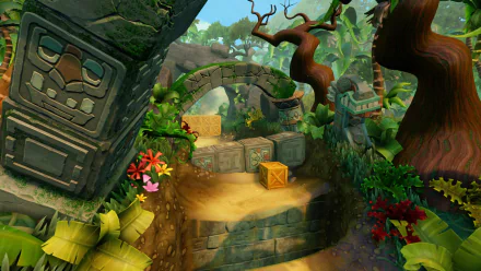 HD desktop wallpaper of a scene from Crash Bandicoot N. Sane Trilogy, featuring a vibrant jungle path and iconic crates.