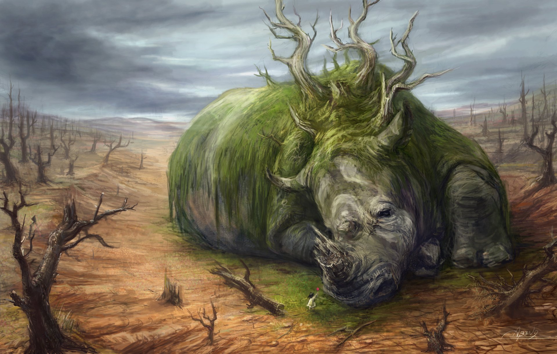 Download Rhino Child Desert Fantasy Animal  HD Wallpaper by Abend86