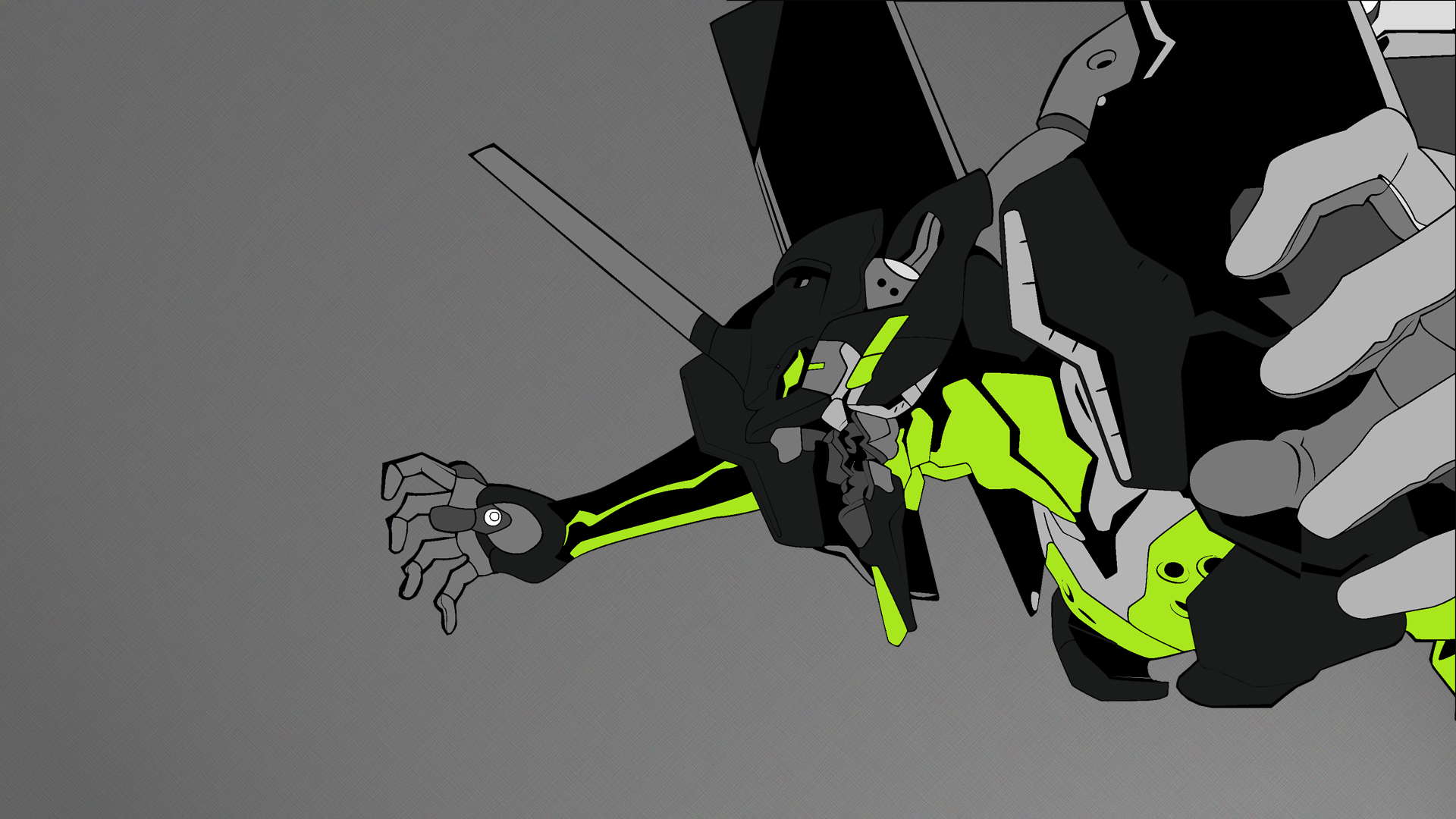 HD anime desktop wallpaper featuring Evangelion Unit-01 from Neon Genesis Evangelion in dynamic pose with dark background and neon green highlights.