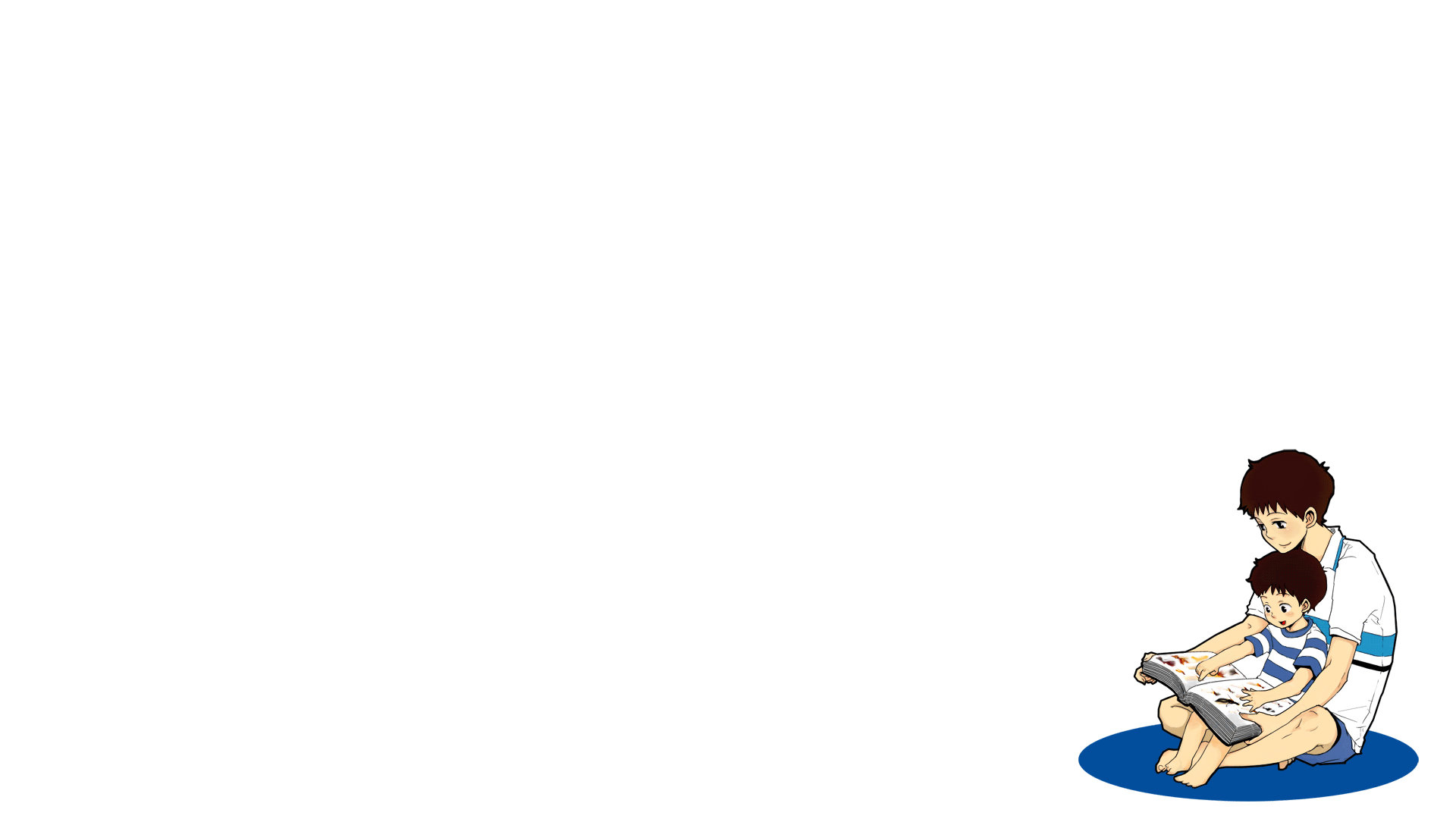 HD PC desktop wallpaper featuring Shinji Ikari from the anime Neon Genesis Evangelion, showing a tender moment between an older and a younger character on a white background.