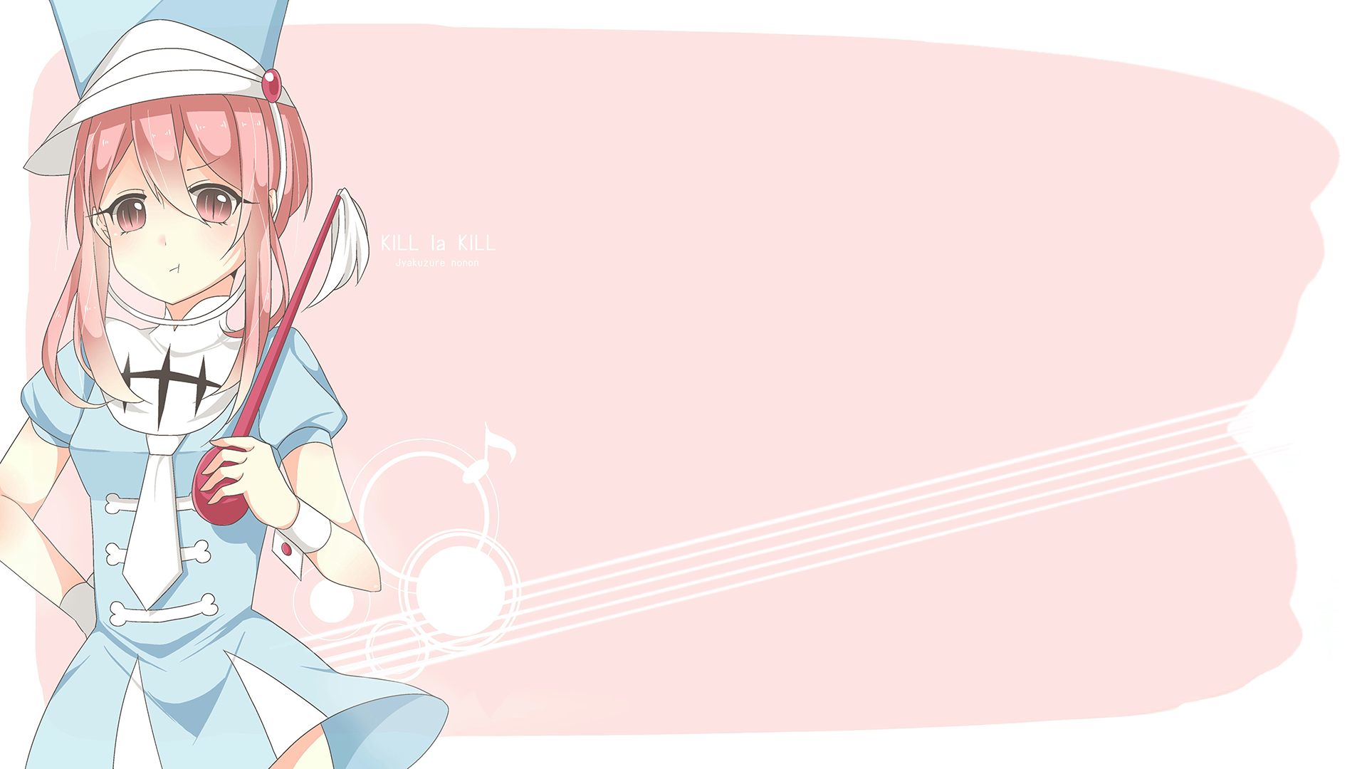 HD anime desktop wallpaper featuring Nonon Jakuzure from Kill La Kill, depicted in a pastel nurse outfit with a soft pink background.