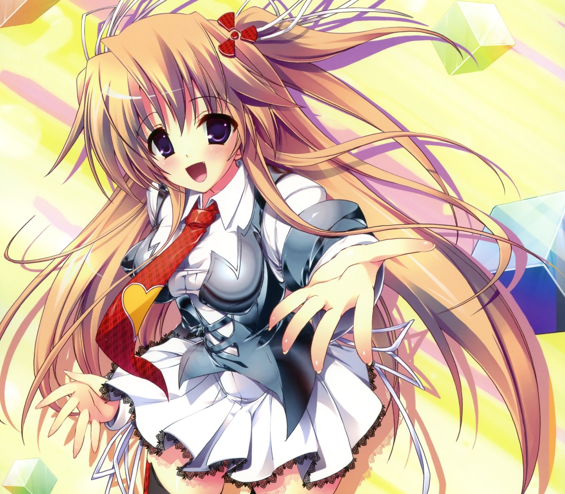 Download Twintails Purple Eyes Heart Tie Blush Smile Brown Hair Long Hair Anime Original HD Wallpaper by Misakura Nankotsu