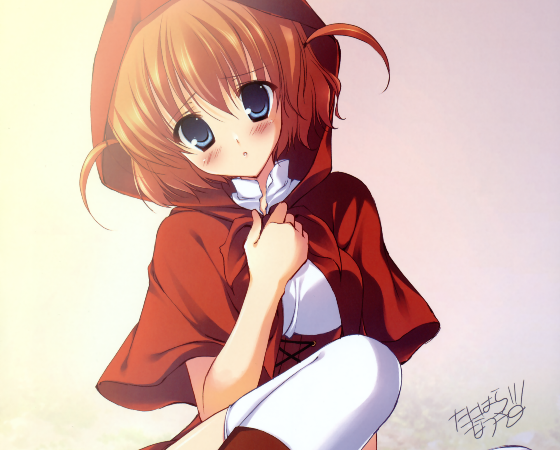 Download Blue Eyes Orange Hair Short Hair Blush Red Riding Hood Hood Anime Original HD Wallpaper by Rio Hadumi