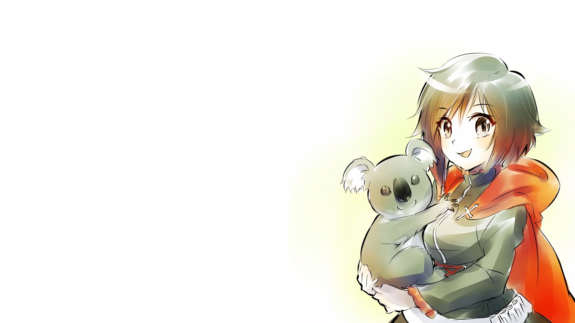 Anime-style RWBY character holding a koala, rendered in vibrant colors for a 4K Ultra HD PC desktop wallpaper and background.