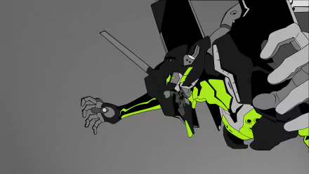 HD anime desktop wallpaper featuring Evangelion Unit-01 from Neon Genesis Evangelion in dynamic pose with dark background and neon green highlights.