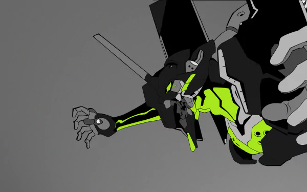 HD anime desktop wallpaper featuring Evangelion Unit-01 from Neon Genesis Evangelion in dynamic pose with dark background and neon green highlights.