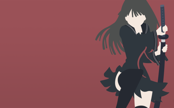 Anime Black Bullet Brown Hair Skirt Thigh Highs Weapon Sword Katana Long Hair Minimalist HD Wallpaper | Background Image