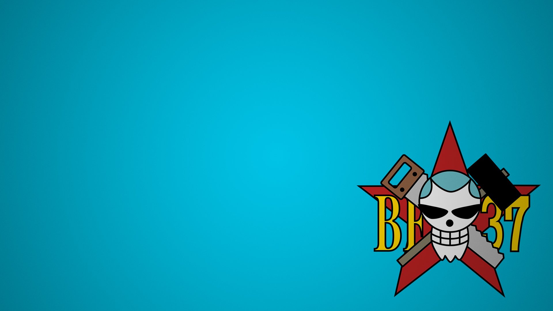 HD One Piece anime desktop wallpaper featuring the iconic Straw Hat Pirates Jolly Roger logo on a bright blue background.