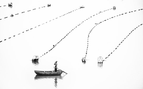 Photography Fisherman Fishing Boat Black & White HD Wallpaper | Background Image