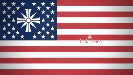 HD desktop wallpaper of the Hope County flag from Far Cry 5, featuring a modified American flag with a cross and the phrase Think Divine.