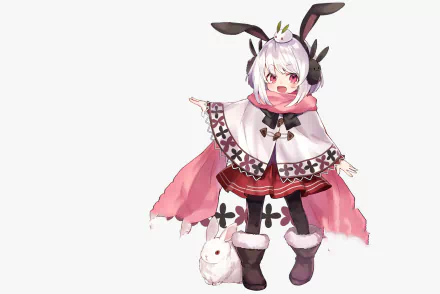 pink eyes dress short hair white hair rabbit Anime Original HD Desktop Wallpaper | Background Image