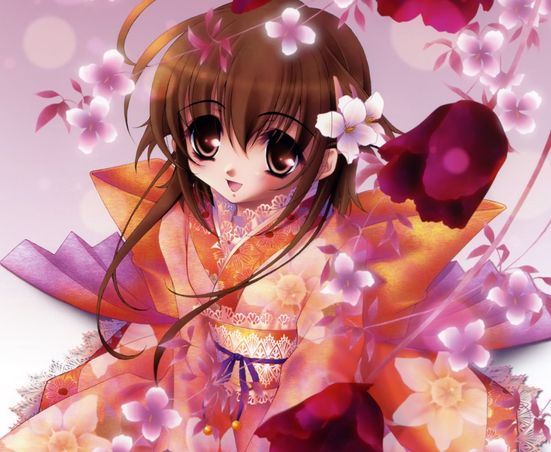 Download Short Hair Kimono Blush Brown Eyes Smile Brown Hair Anime Original HD Wallpaper by Nishiwaki Yuuri