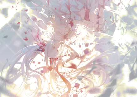 HD anime desktop wallpaper featuring an original character with long white hair and a flowing dress, surrounded by soft, ethereal light and delicate details.