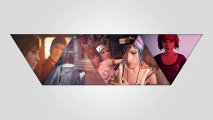 HD PC desktop wallpaper featuring Max Caulfield and Chloe Price from the video game Life Is Strange in a stylized triangular collage.