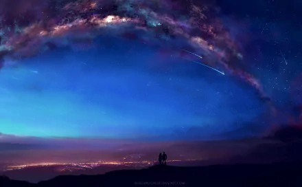 people night sky comet aurora australis Anime Original anime night Sky Anime HD Desktop Wallpaper | Background Image