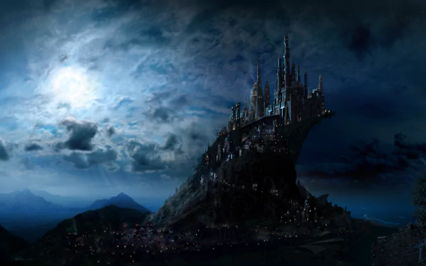 HD wallpaper featuring the iconic Hogwarts Castle from the Harry Potter movies, set against a dramatic, moonlit sky, evoking a sense of fantasy and adventure.