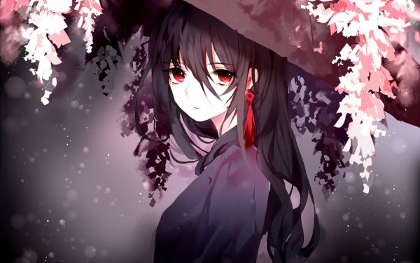 Anime Original Flower Red Eyes Black Hair Umbrella HD Wallpaper | Background Image