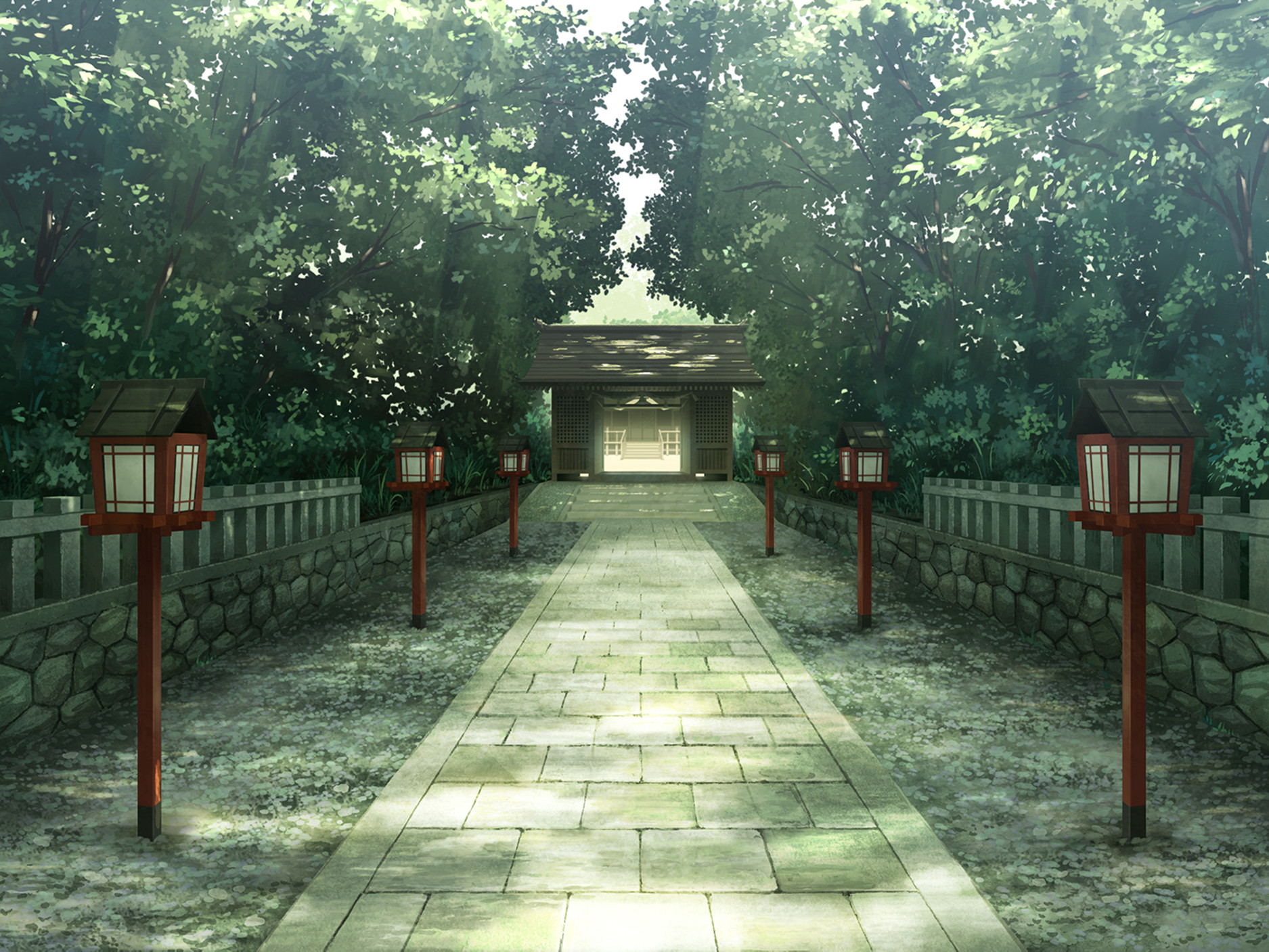 Download Sunlight Shadow Tree Path Lantern Shrine Anime Original