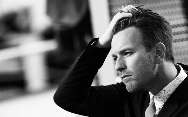Scottish Black & White face actor Celebrity Ewan McGregor HD Desktop Wallpaper | Background Image