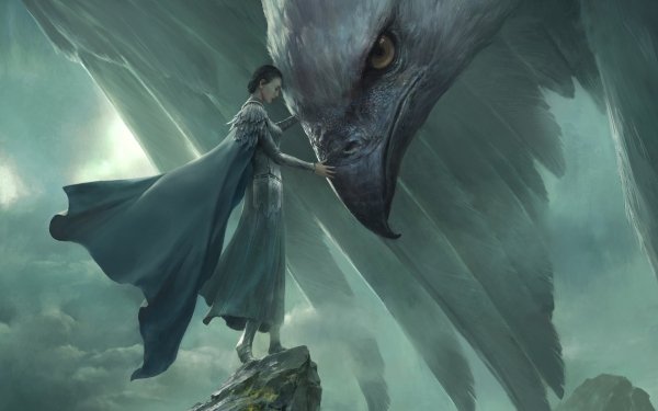 Fantasy Women Oriental Armor Mood Beak Giant Eagle Bird HD Wallpaper | Background Image