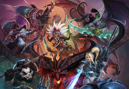 Nova (Starcraft) Anub'arak (World Of Warcraft) Illidan Stormrage Witch Doctor (Diablo III) Sylvanas Windrunner Chen Stormstout Diablo video game Heroes of the Storm HD Desktop Wallpaper | Background Image