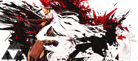 HD desktop wallpaper of Altair from the anime Re:Creators, featuring her with long flowing white hair against a dynamic, abstract red and black background.