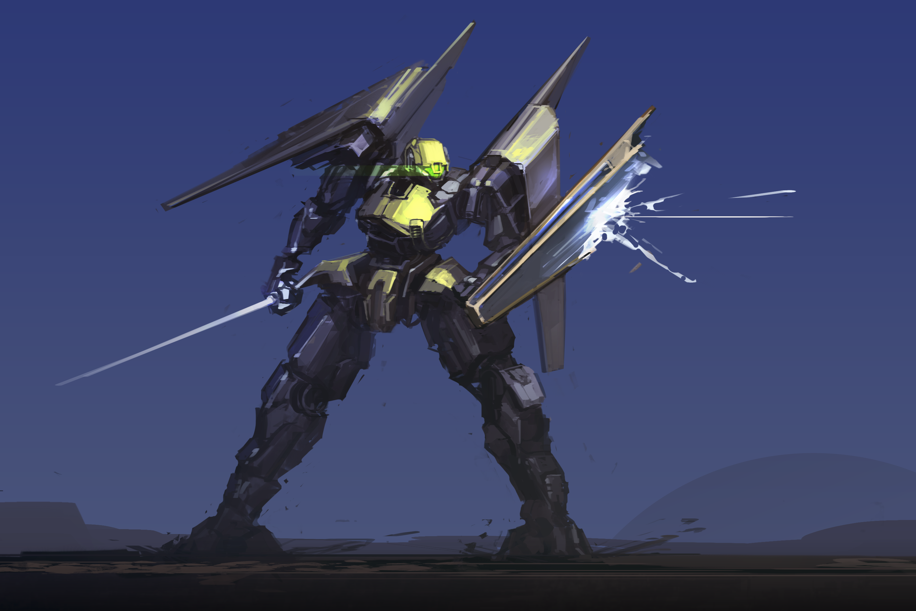 Download Shield Sword Weapon Giant Sci Fi Robot HD Wallpaper by ksenolog