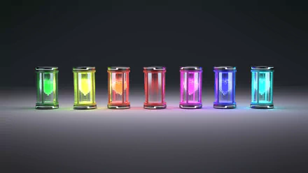 HD desktop wallpaper featuring colorful hearts in jars from the video game Undertale.