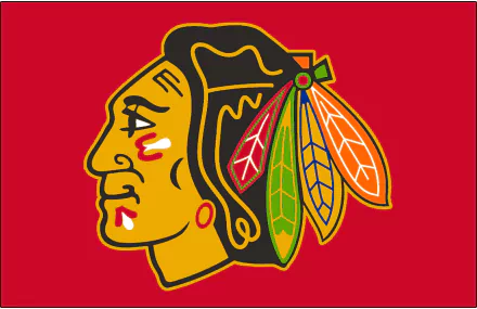 HD desktop wallpaper featuring the Chicago Blackhawks logo on a red background, representing the iconic NHL sports team.