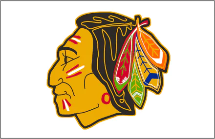 Chicago Blackhawks logo: stylized profile with multicolored feather headdress on white backdrop — 2K Quad HD sports PC desktop wallpaper/background.