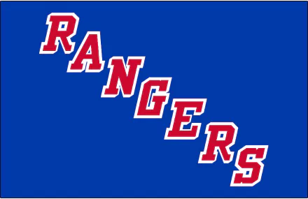 HD PC desktop wallpaper featuring the New York Rangers logo in bold red and white letters against a solid blue background, representing the sports team.