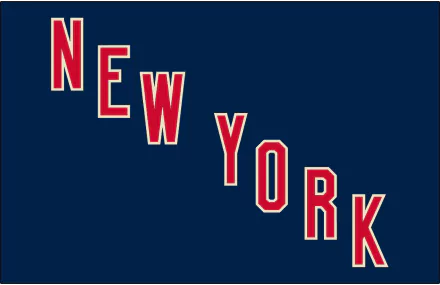 New York Rangers sports 2K Quad HD PC desktop wallpaper — navy background with diagonal red-and-white block letters spelling NEW YORK.