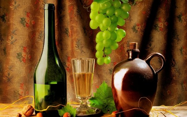 Photography Still Life Grapes Green Jug Wine Leaf HD Wallpaper | Background Image