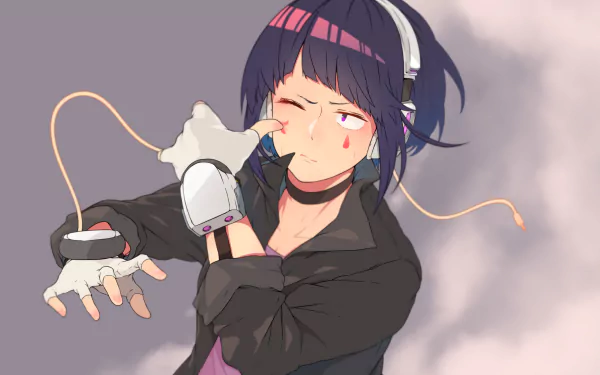 HD desktop wallpaper featuring Kyōka Jirō from the anime My Hero Academia. Kyōka is depicted with her signature headphones and a determined expression against a soft purple background.