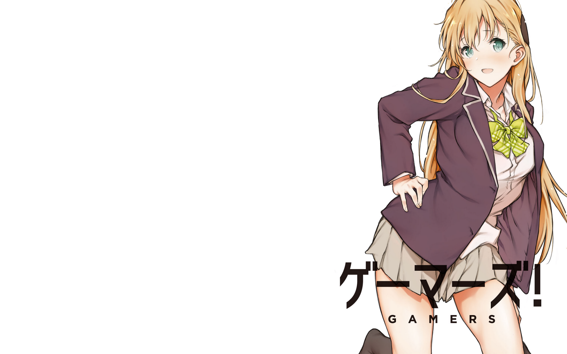 HD PC desktop wallpaper featuring Karen Tendou from the anime Gamers, depicted in her school uniform with a confident pose and bright expression.