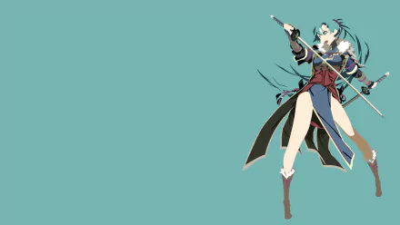 HD PC desktop wallpaper featuring Lyndis from the Fire Emblem video game series against a solid teal background.